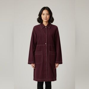 VTG STYLE BURGUNDY WINE BRUSHED COTTON CAR COAT GORP-CORE WHIMSYGOTH BELL SLEEVE